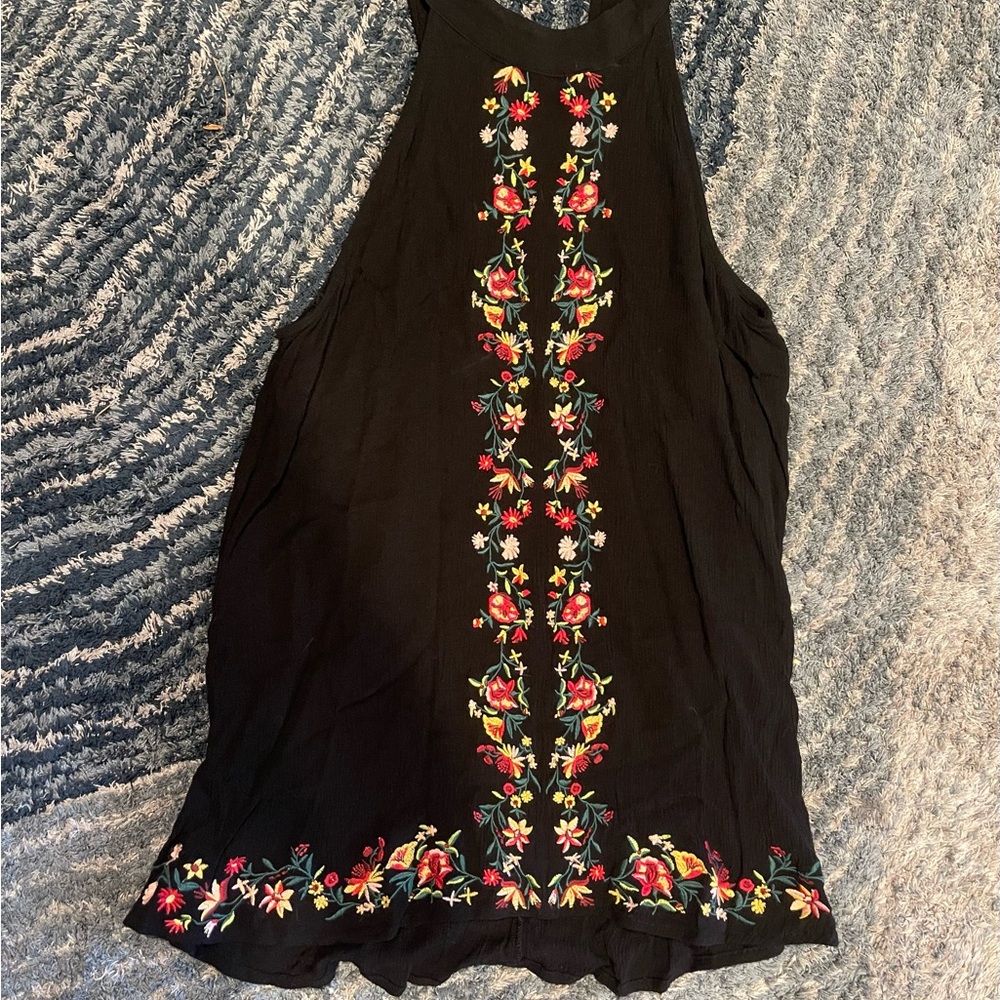 Staccato Black Floral Embroidered Tank Top
